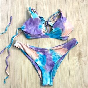 Zaful pink purple and blue tie dye bikini size 8